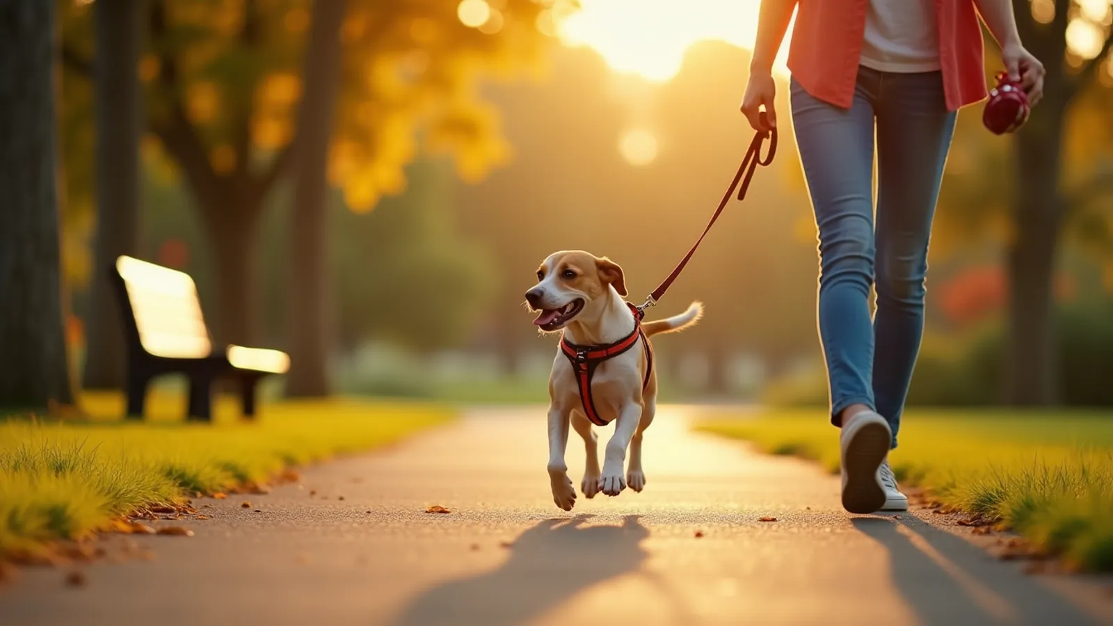 A dog returning along a long line to a handler's hand in a park.