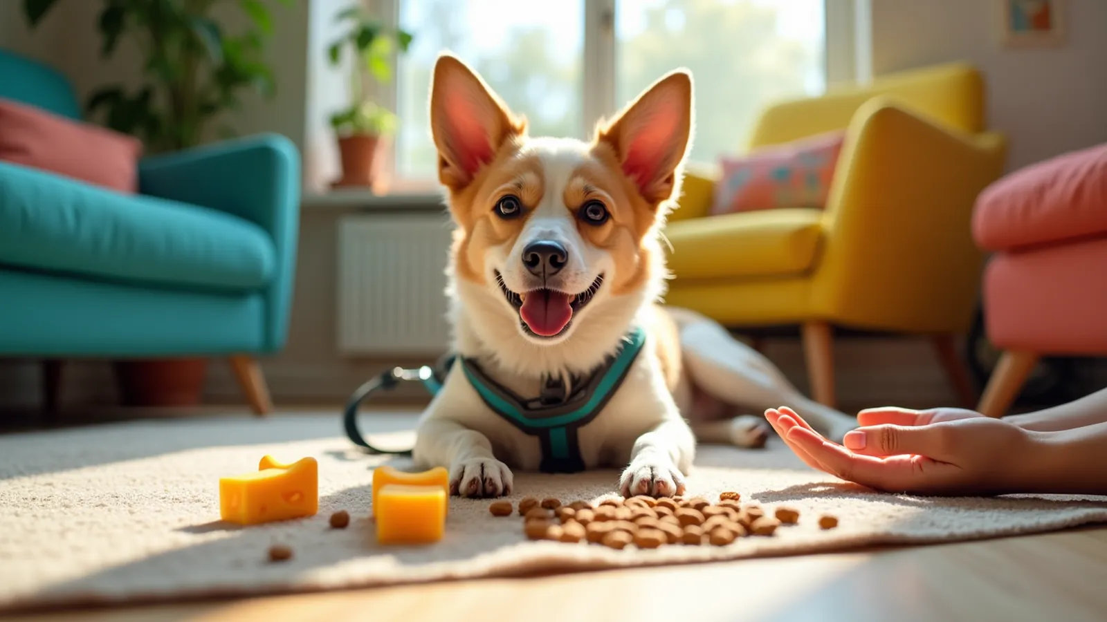 Rescue dog won't take treats beside toy and open hand in window light